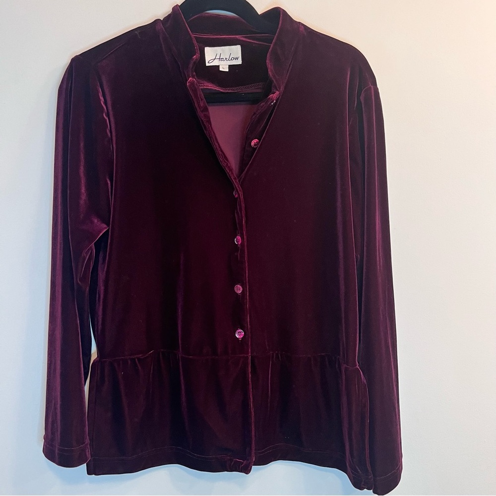 Harlow Velour Pink Blush Red Long Sleeve Blouse Top Peplum Button Down Valentine
